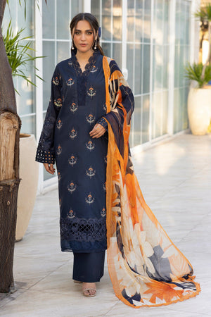 3 Piece Navy Blue Unstitched Embroidered Lawn - SafaNoor
