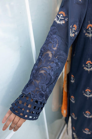 3 Piece Navy Blue Unstitched Embroidered Lawn - SafaNoor