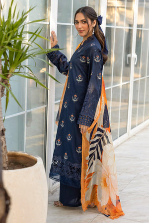 3 Piece Navy Blue Unstitched Embroidered Lawn - SafaNoor
