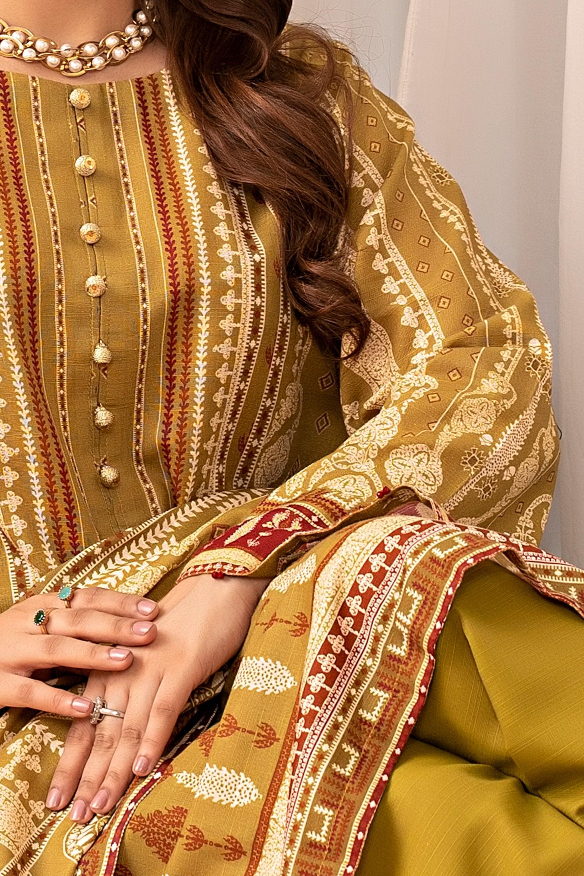 3 Piece Olive Green Khaddar Unstitched - SafaNoor