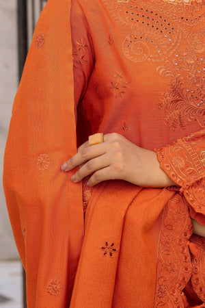 3 Piece Orange Embroidered Karandi Unstitched - SafaNoor