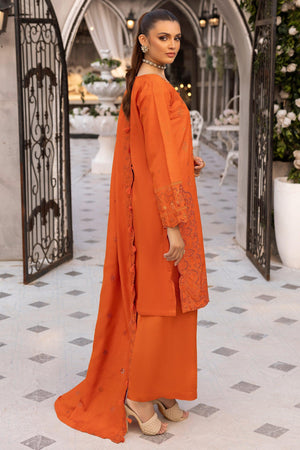 3 Piece Orange Embroidered Karandi Unstitched - SafaNoor