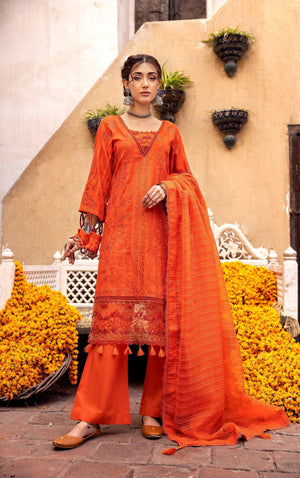 3 Piece Orange Embroidered Organza Lawn - SafaNoor