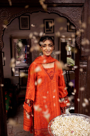 3 Piece Orange Embroidered Organza Lawn - SafaNoor