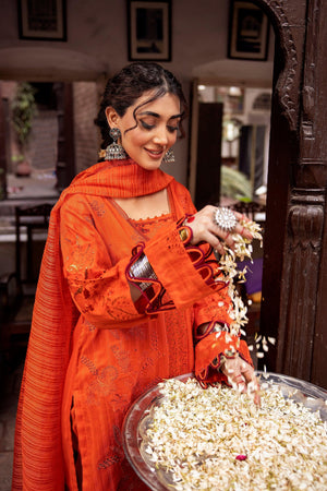 3 Piece Orange Embroidered Organza Lawn - SafaNoor