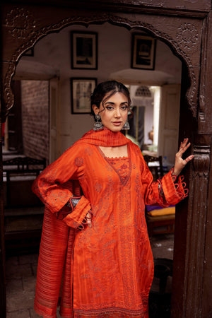 3 Piece Orange Embroidered Organza Lawn - SafaNoor