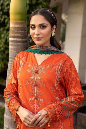 3 Piece Orange Unstitched Embroidered Lawn - SafaNoor