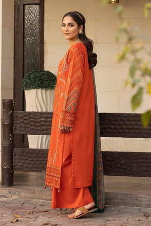 3 Piece Orange Unstitched Embroidered Lawn - SafaNoor