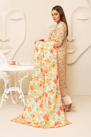 3 Piece Orange Unstitched Printed Lawn - (Vol-103/22)3P-S-25-D10 - SAFANOOR