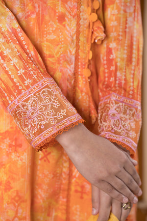 3 Piece Orange Unstitched Printed Lawn - (Vol-101/12)3P-S-25-D6 - SAFANOOR