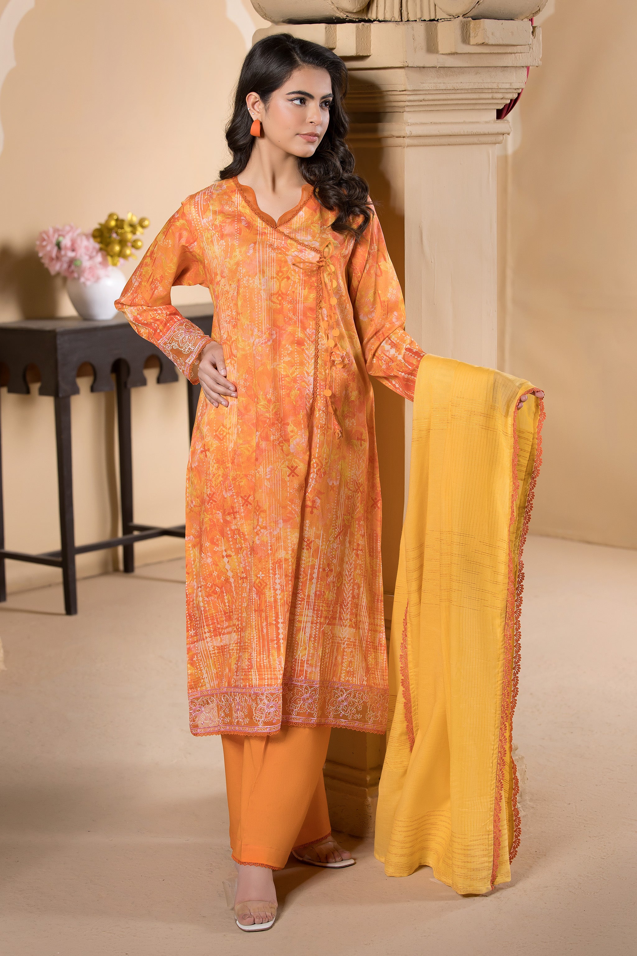 3 Piece Orange Unstitched Printed Lawn - (Vol-101/12)3P-S-25-D6 - SAFANOOR