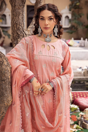3 Piece Peach Embroidered Organza Lawn - SafaNoor