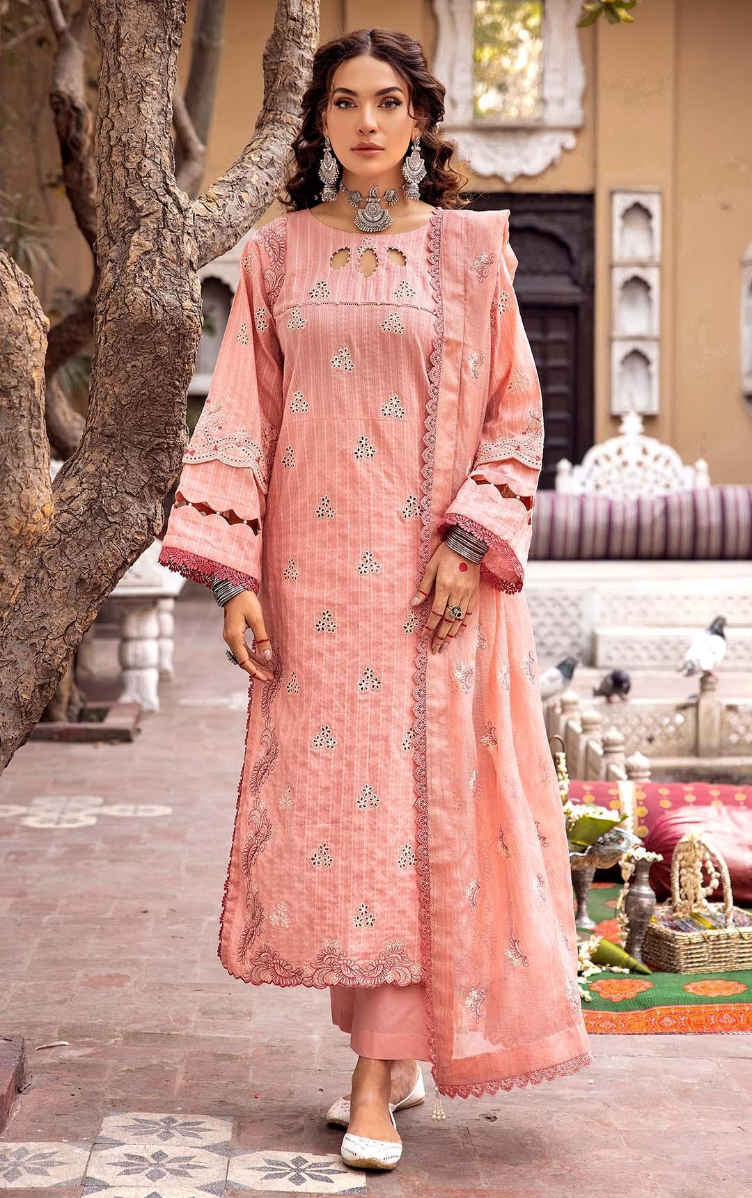3 Piece Peach Embroidered Organza Lawn - SafaNoor
