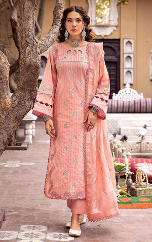 3 Piece Peach Embroidered Organza Lawn - SafaNoor