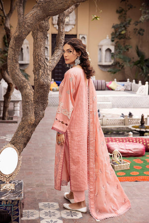 3 Piece Peach Embroidered Organza Lawn - SafaNoor