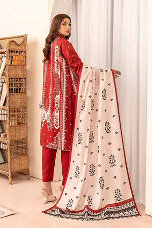 3 Piece Red Khaddar Unstitched - SafaNoor