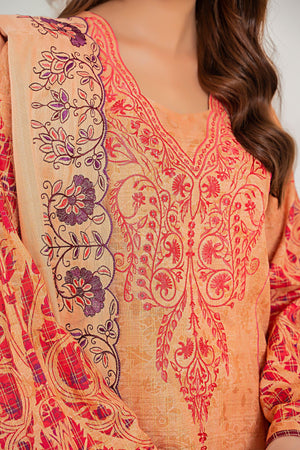 3 Piece Peach Printed Khaddar Unstitched - SafaNoor