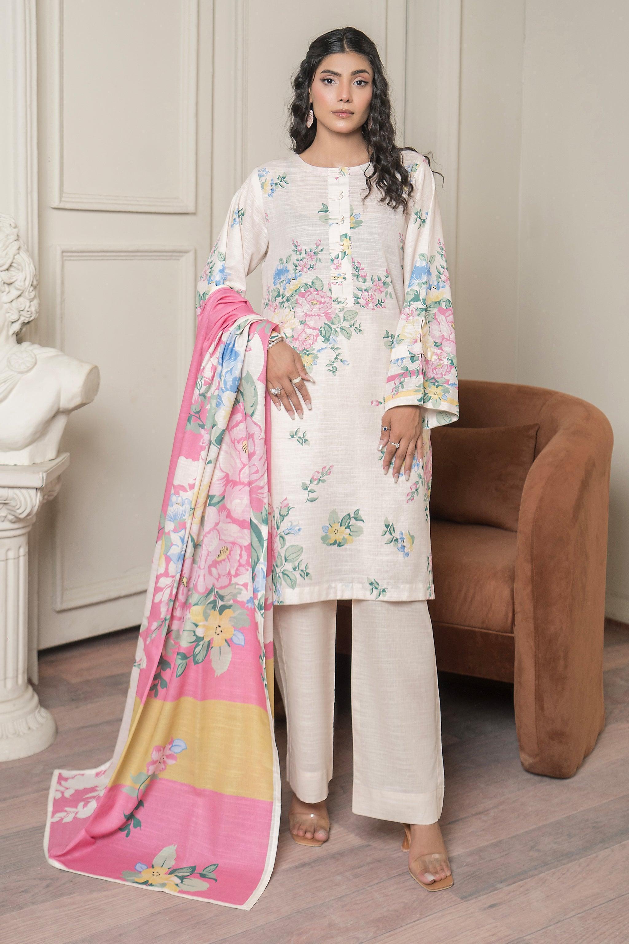 3 Piece Pearl White Khaddar Unstitched - SafaNoor