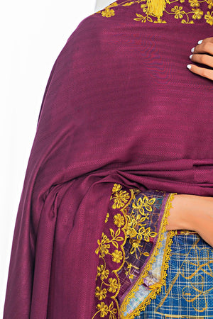 3 Piece Plum Printed Khaddar Unstitched - SafaNoor