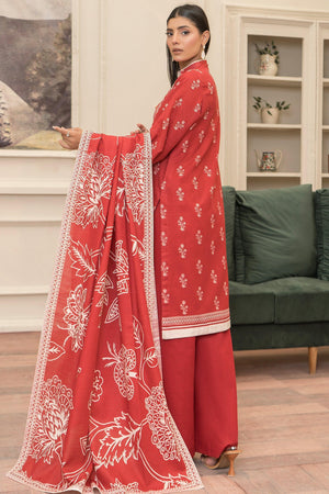 3 Piece Poppy Red Khaddar Unstitched - SafaNoor