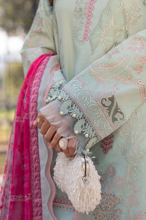 3 Piece Premium Unstitched Laurel Green Embroidered Lawn Suit