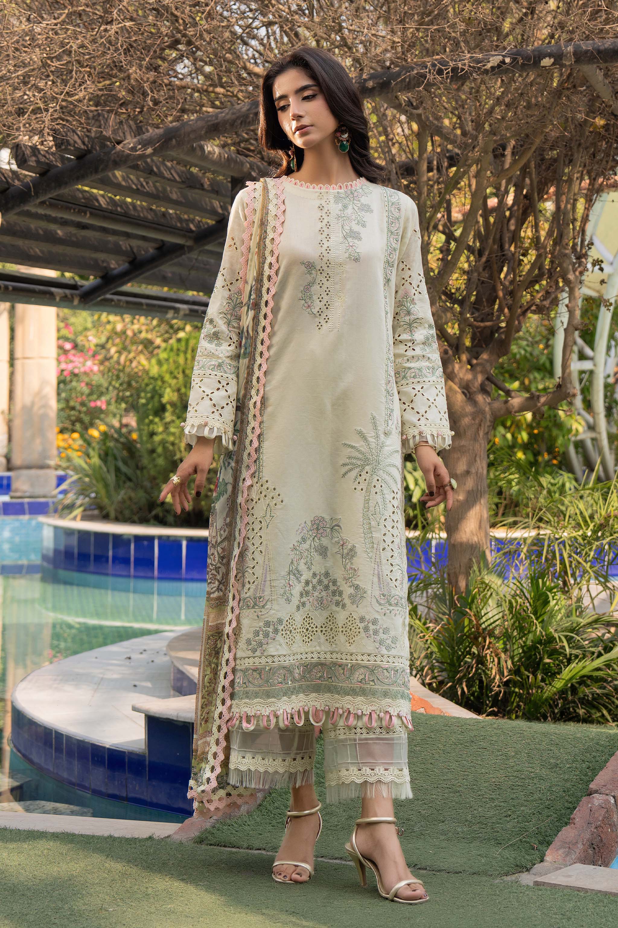 3 Piece Premium Unstitched Pastel Gray Embroidered Lawn Suit