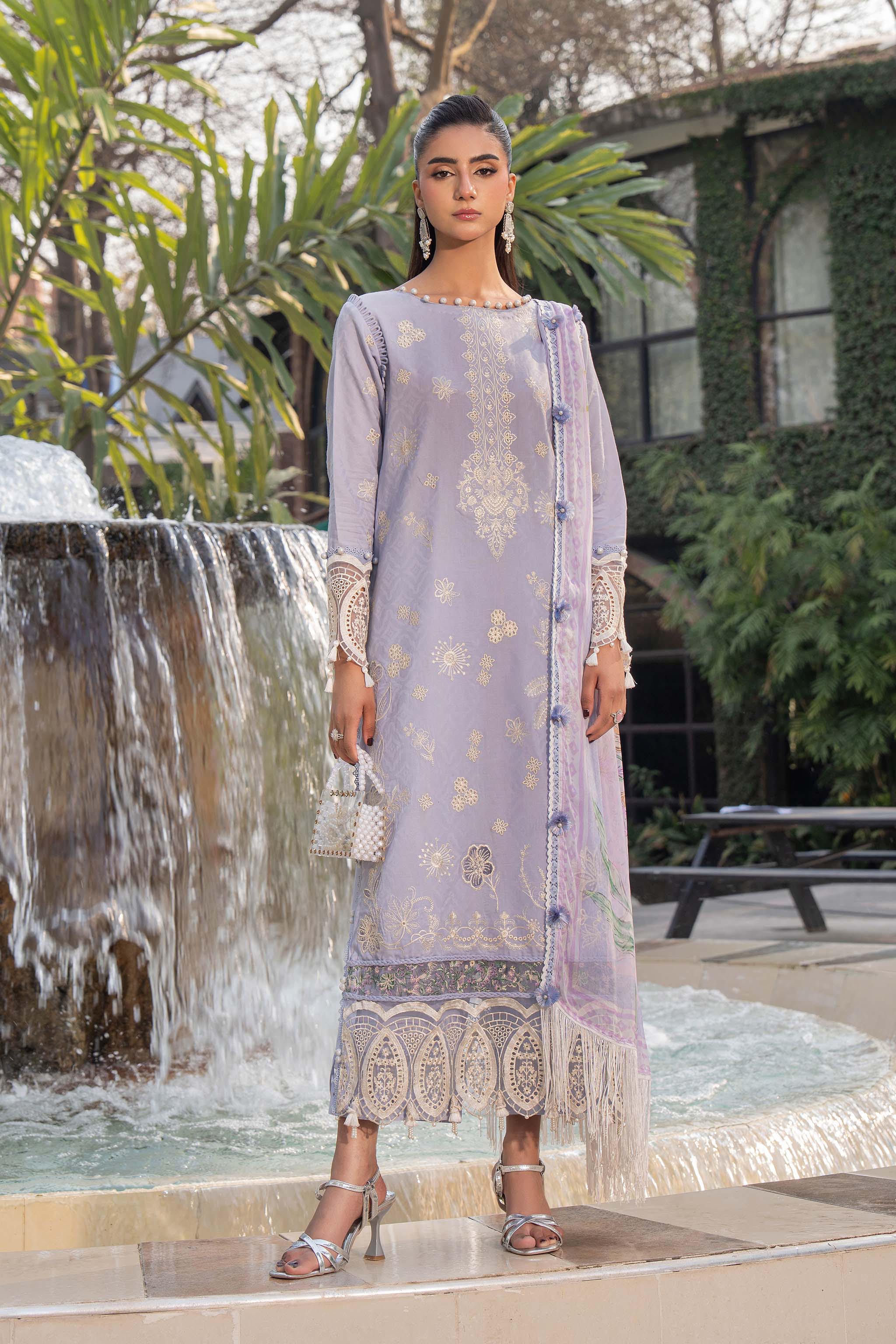 3 Piece Premium Unstitched Pastel Purple Embroidered Lawn Suit