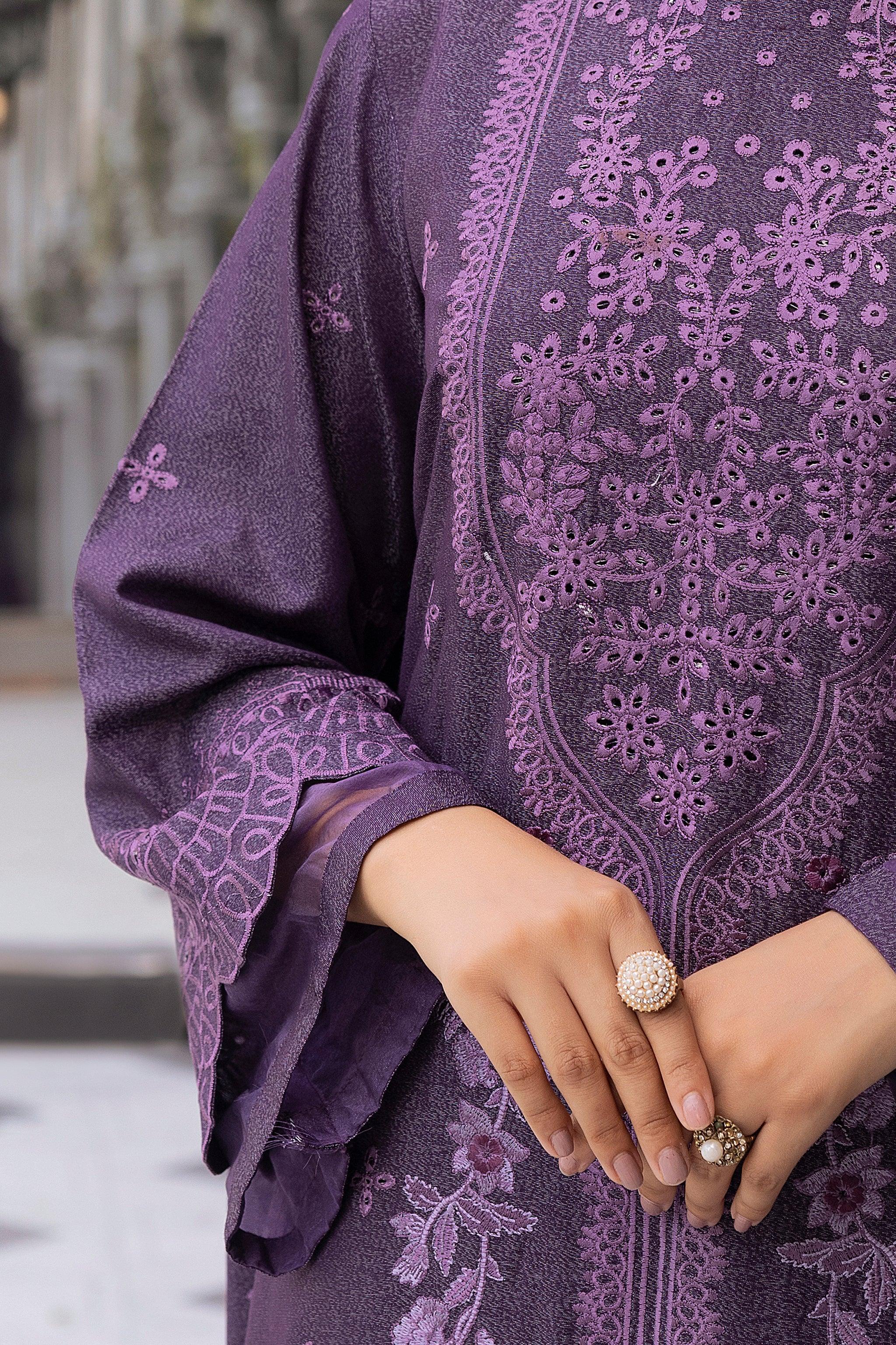 3 Piece Purple Embroidered Karandi Unstitched - (Vol-77/09)3P-W-24-D9 - SAFANOOR