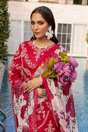 3 Piece Red Unstitched Embroidered Lawn - SafaNoor
