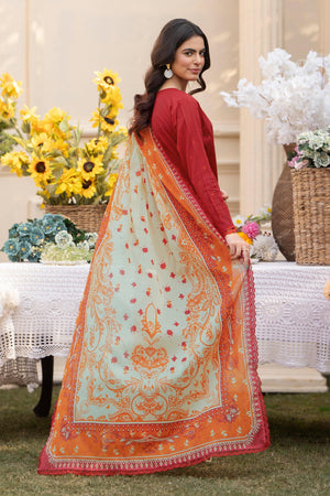 3 Piece Ruby Red Embroidered Lawn Unstitched - SafaNoor