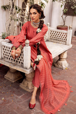 3 Piece Rusty Peach Embroidered Organza Lawn - SafaNoor