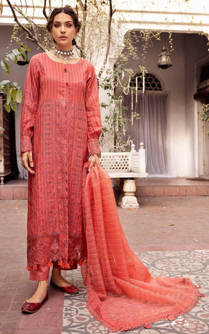 3 Piece Rusty Peach Embroidered Organza Lawn - SafaNoor