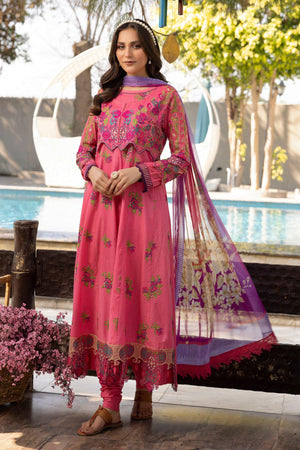 3 Piece Shocking Pink Unstitched Embroidered Lawn - SafaNoor