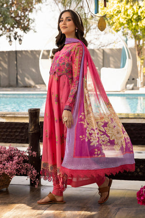 3 Piece Shocking Pink Unstitched Embroidered Lawn - SafaNoor