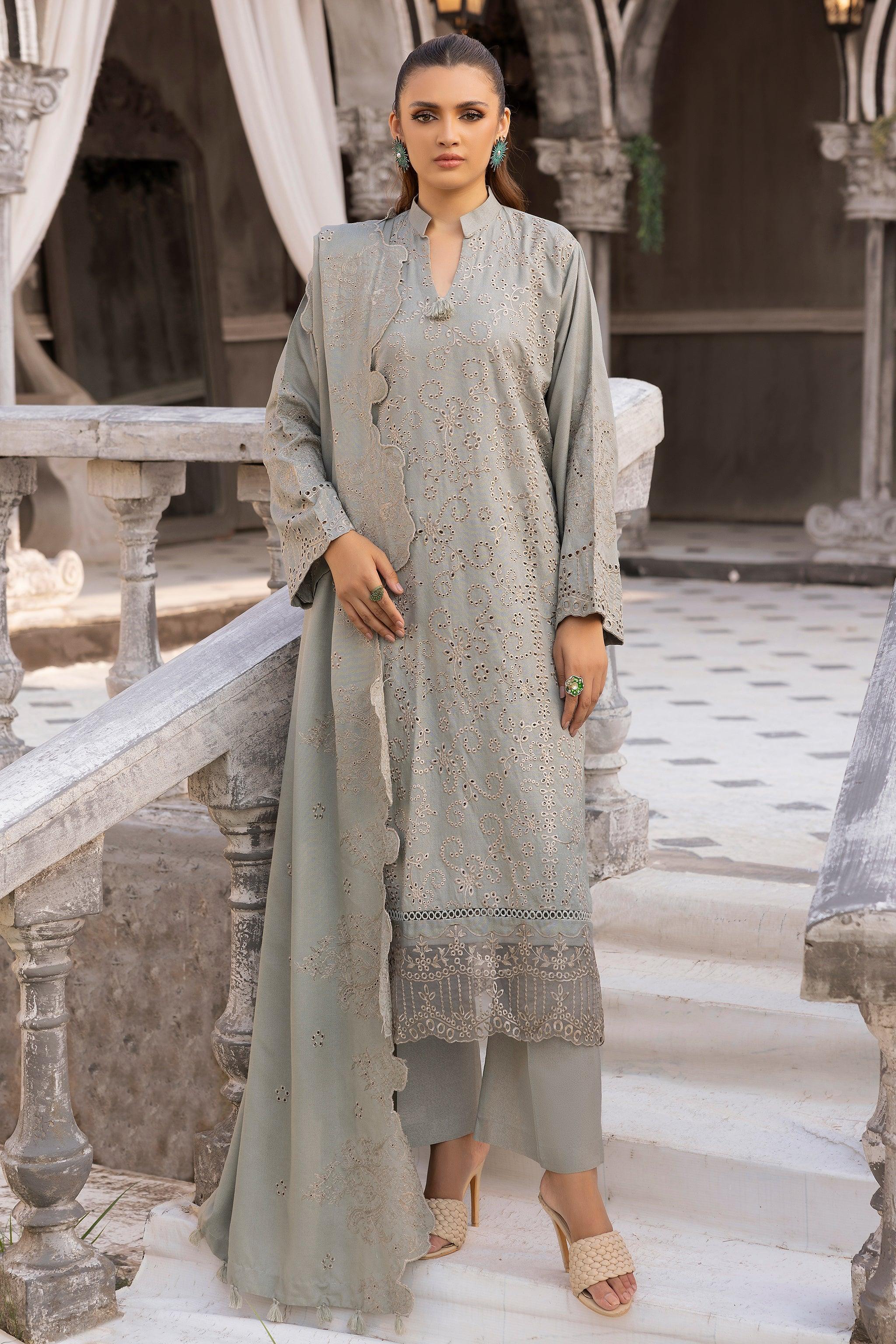 3 Piece Silver Embroidered Karandi Unstitched - SafaNoor