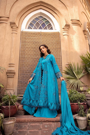 3 Piece Blue Embroidered Organza Lawn - SafaNoor