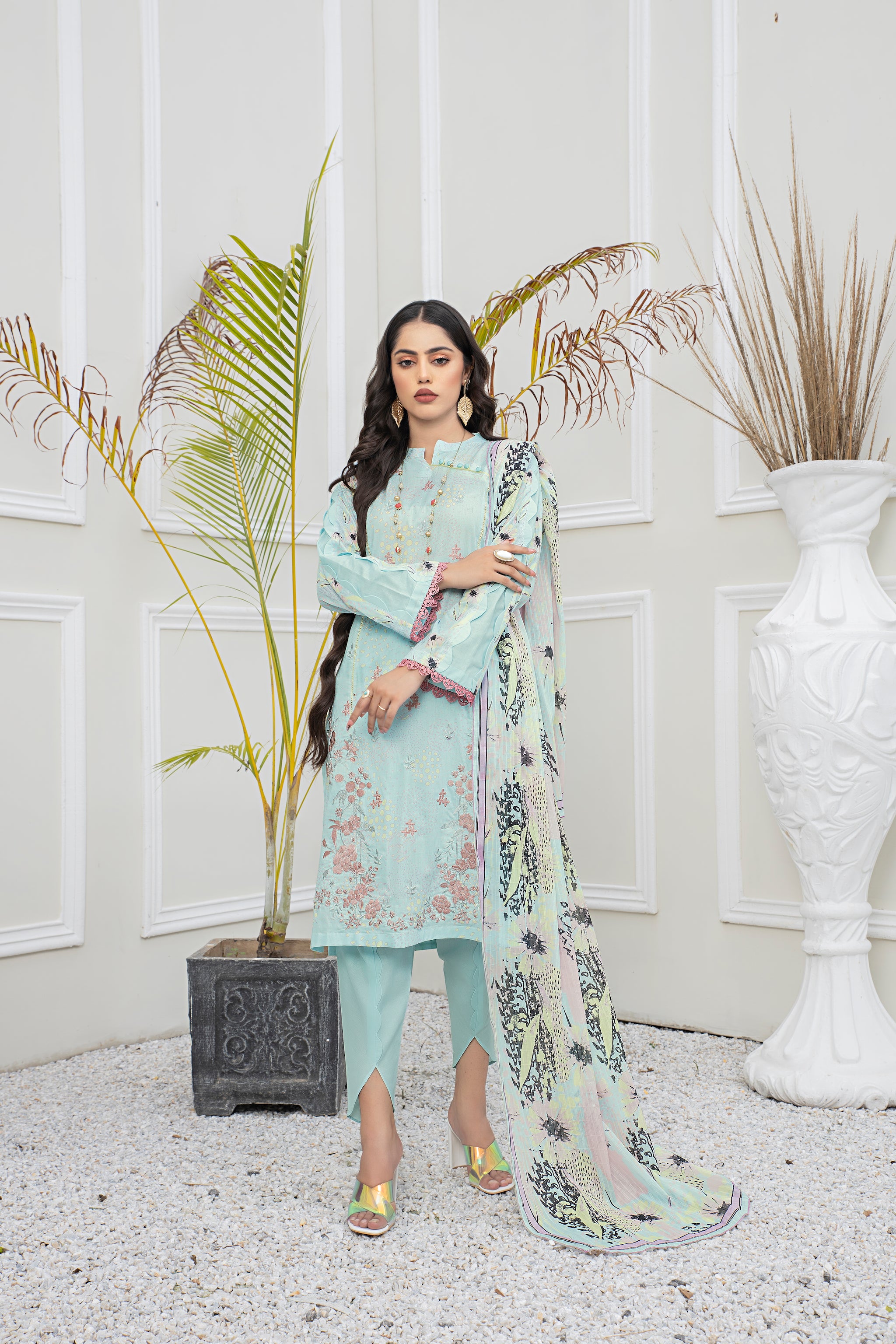 3 Piece Teal Unstitched Embroidered Lawn - (Vol-69/20)3P-S-24-D-6 - SAFANOOR