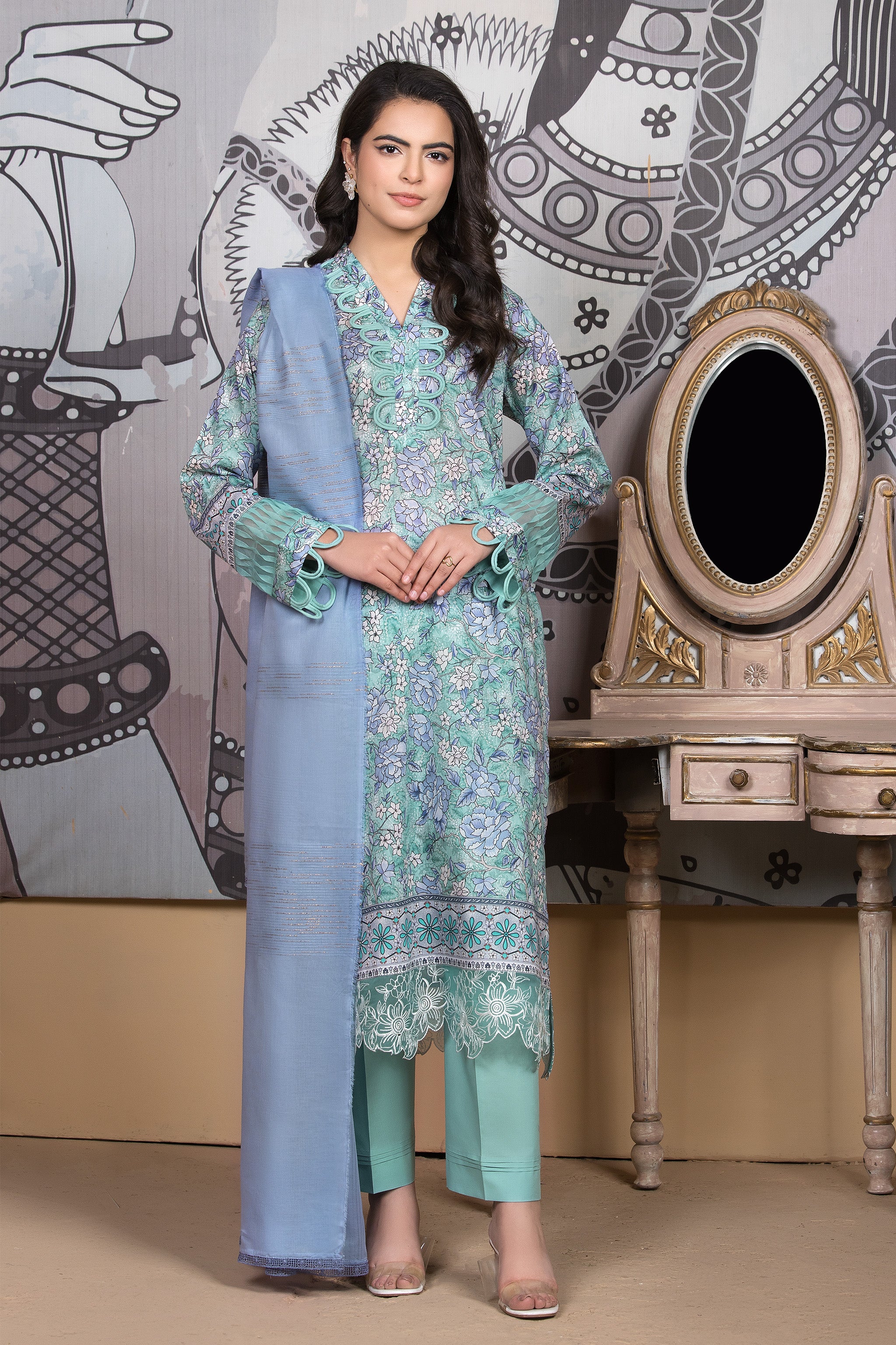 3 Piece Teal Unstitched Printed Lawn - (Vol-101/12)3P-S-25-D11 - SAFANOOR