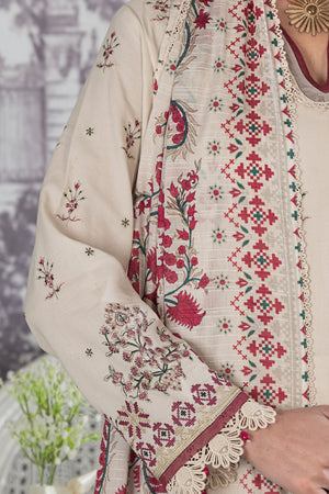 3 Piece Unstitched Antique White Luxury Embroidered Lawn Suit