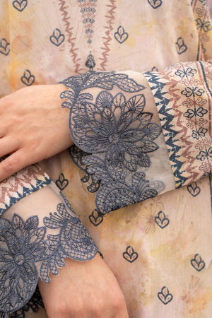 3 Piece Unstitched Beige Embroidered Lawn - SafaNoor