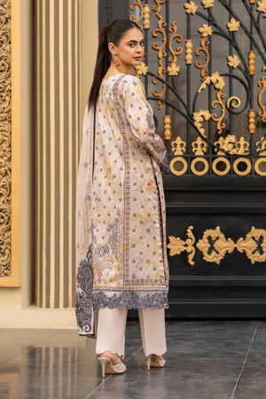 3 Piece Unstitched Beige Embroidered Lawn - SafaNoor