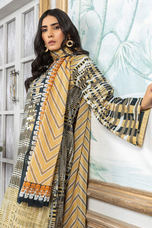 3 Piece Unstitched Beige Printed Lawn - SafaNoor