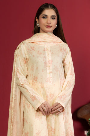 3 Piece Unstitched Beige Printed Lawn - (Vol-106/23)3P-S-25-D6 - SAFANOOR