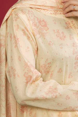 3 Piece Unstitched Beige Printed Lawn - (Vol-106/23)3P-S-25-D6 - SAFANOOR