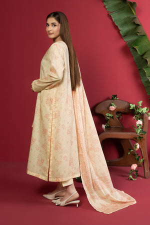 3 Piece Unstitched Beige Printed Lawn - (Vol-106/23)3P-S-25-D6 - SAFANOOR