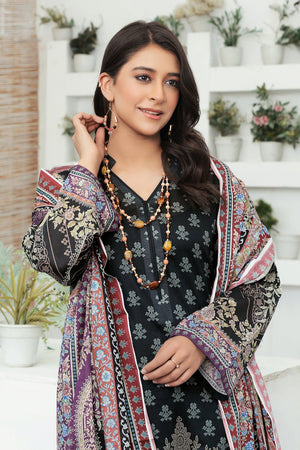 3 Piece Unstitched Black Printed Lawn - SafaNoor
