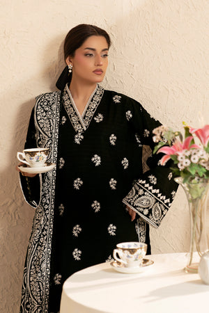 3 Piece Unstitched Black Premium Embroidered Lawn - Safa Noor
