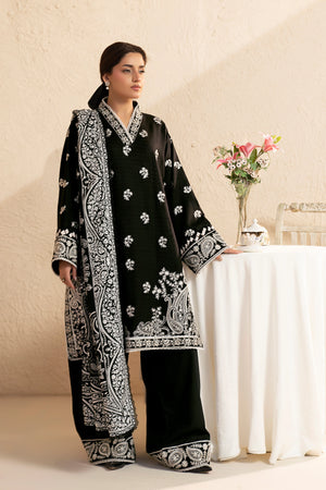 3 Piece Unstitched Black Premium Embroidered Lawn - Safa Noor
