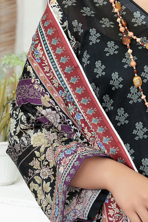 3 Piece Unstitched Black Printed Lawn - SafaNoor