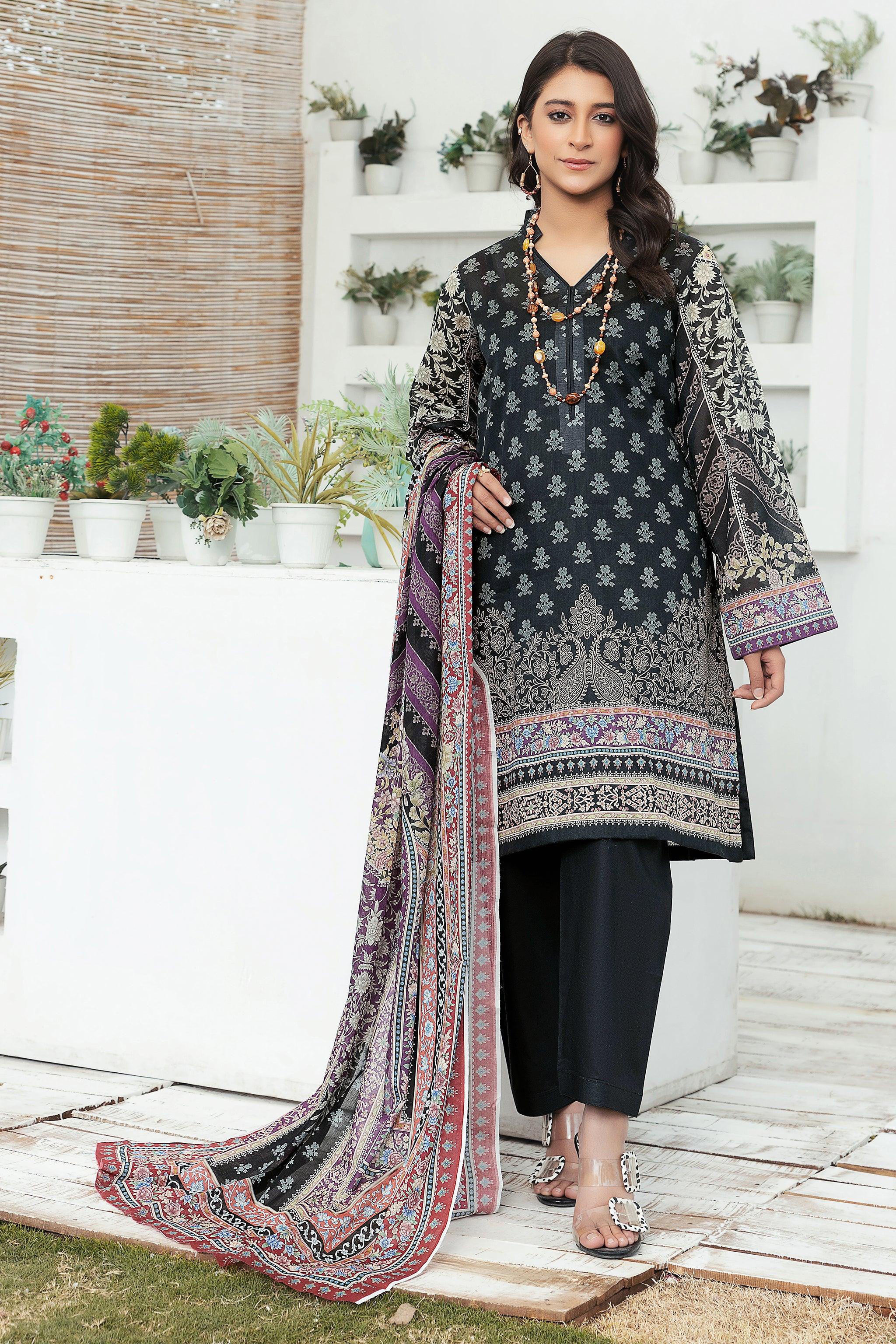 3 Piece Unstitched Black Printed Lawn - SafaNoor
